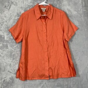 Bridgewater Studio 100% Linen Coral Button Up Short‎ Sleeve Top 18WP (2X) Petite